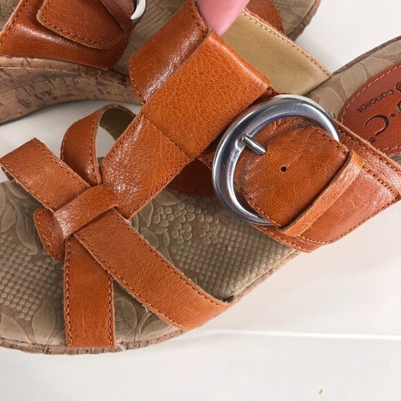 BOC Born Concept Orange Leather Slip On Cork Wedge Sandals Sz 39 - Picture 8 of 12